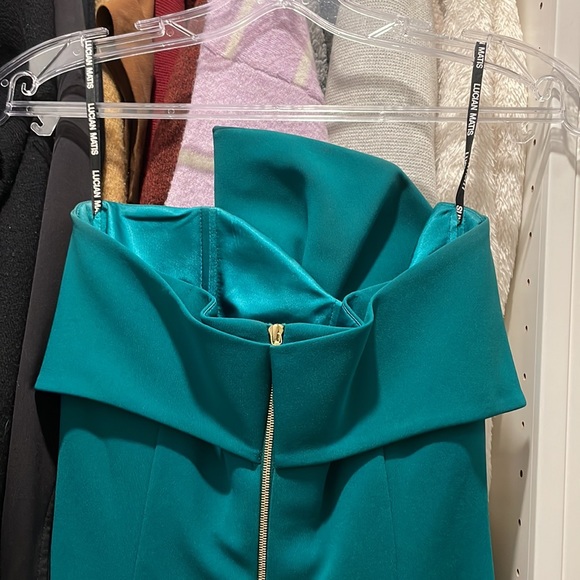 Lucian Matis Designer strapless Bow Tie Front Gown emerald green - Picture 4 of 11